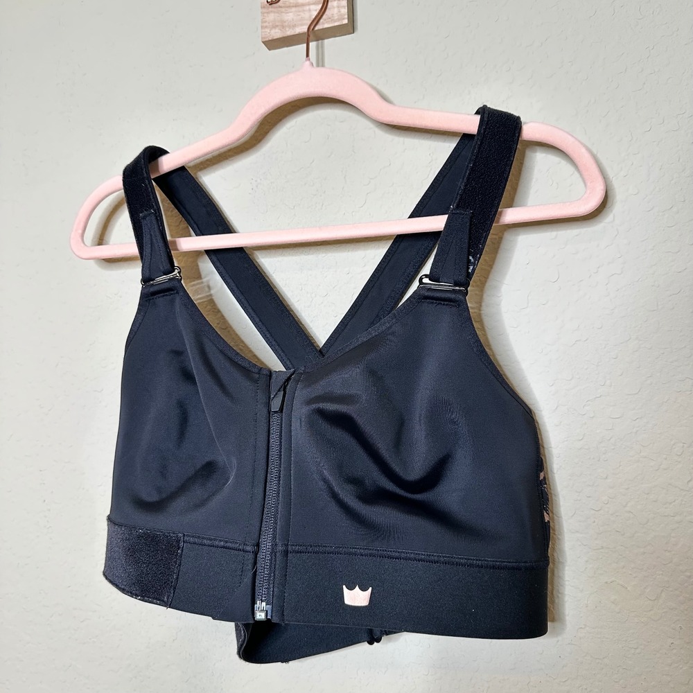 SHEFIT Ultimate Sports Bra 1Luxe Black Rose Gold Marble High Impact Front Zip